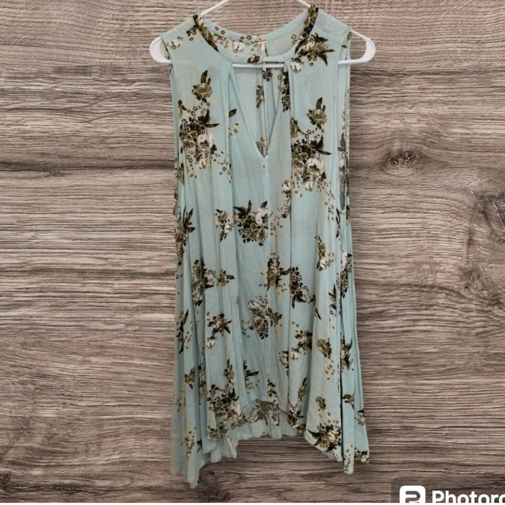 💞Price Drop! Free People Blue Green Swing Floral Tunic Short Casual Dress - MED - Picture 3 of 9